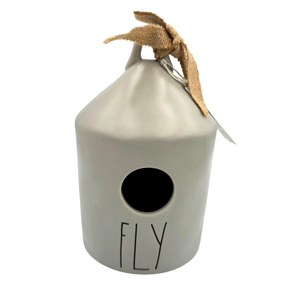 Rae Dunn FLY Gray Ceramic Round Birdhouse NEW House Decor Collectible